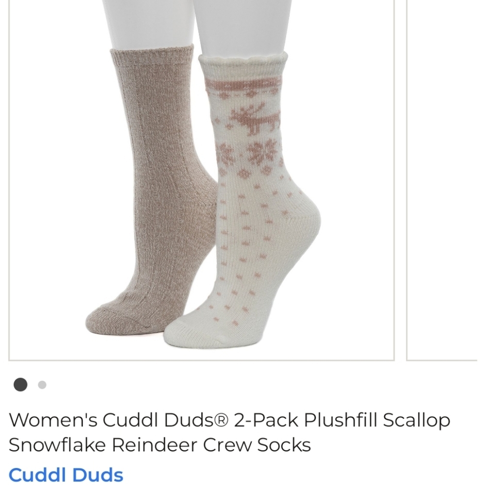 Cuddl Duds Plushfill Scallop Snowflake Reindeer Crew Socks 2pk NWT - Picture 5 of 5
